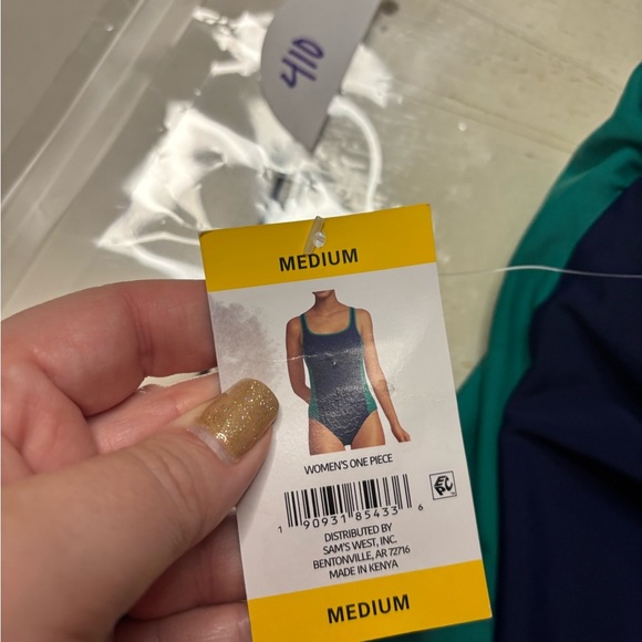 Lands' End Lined Scoop Neck One-Piece Swimsuit Navy/Green Size Medium New - Picture 4 of 6